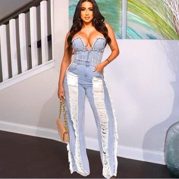 Rodeo Strapless Denim Jumpsuit-Black1